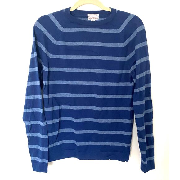 Merona Stripped Pullover Crewneck Blue Cotton Cashmere Sweater Sz S - Picture 1 of 5